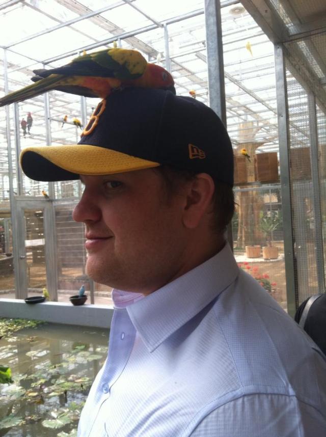 Me, with a bird on my head. Thanks, Gyeongju Bird Park, for allowing a parrot to attack my hat for half an hour while everybody laughed. 